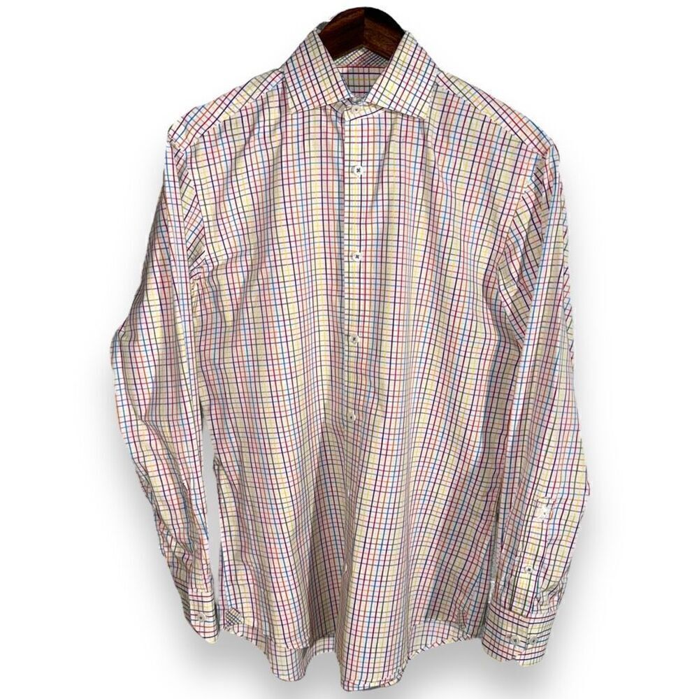 Bugatchi Uomo Technicolor Check Shaped-Fit Dress Shirt 15 M